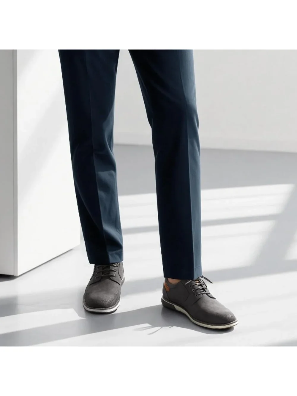 Men's Grey Shock-absorbent Perforated Synthetic Fit Leather Oxford Derby Shoes